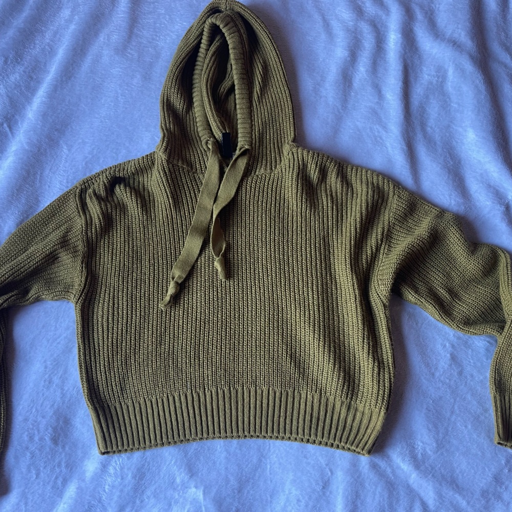 Green Olive Hooded Crop Sweater